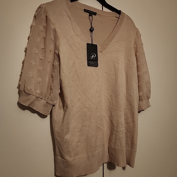 Adrianna Papell Beige Textured Sleeve Blouse - Picture 1 of 5